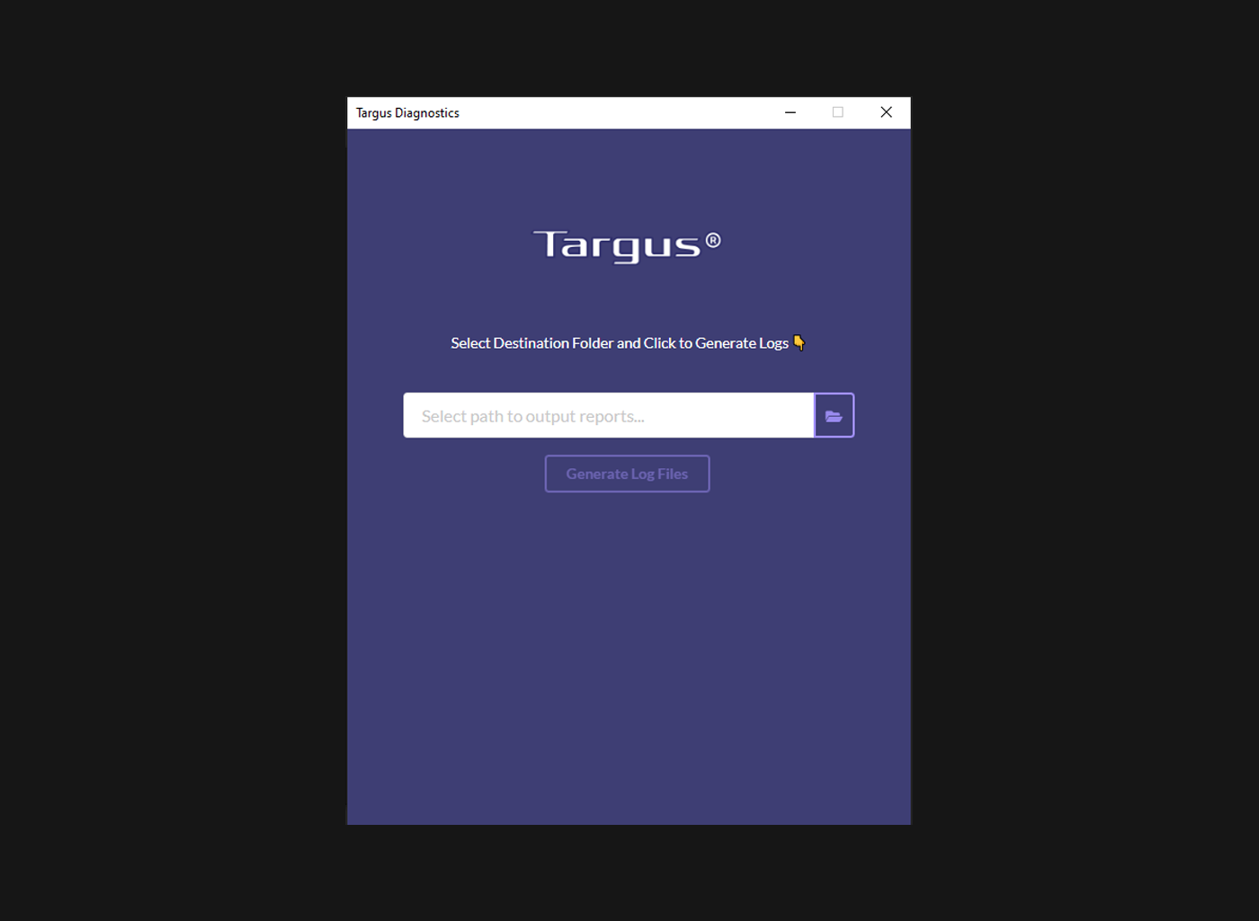 Targus Diagnostics Initial Screen