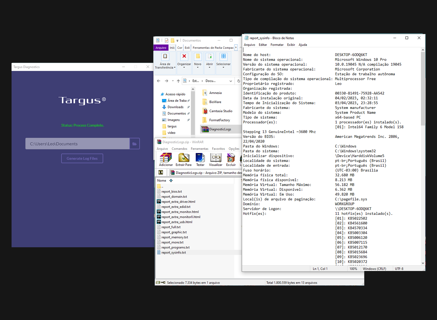 Targus Diagnostics Process Complete with Reports
